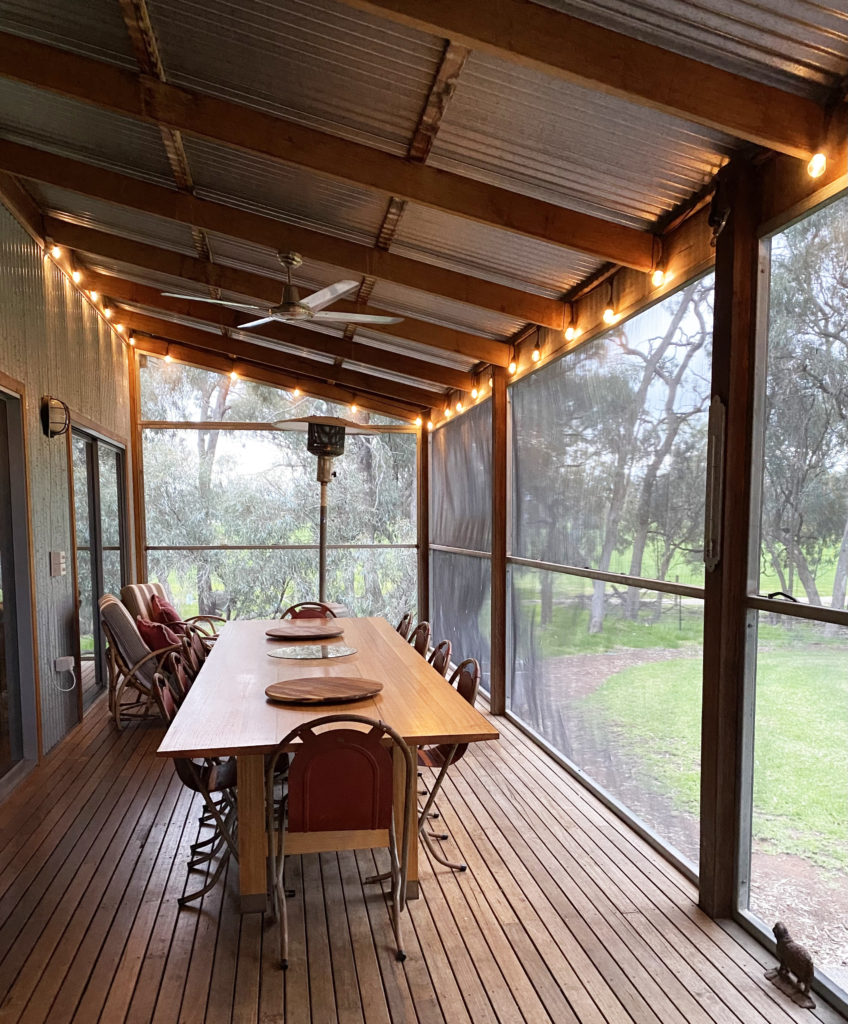 Outdoor dining shearing shed house